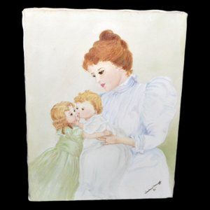 Painting Baby's First Kiss Signed Barbara Murnoff 1990 Mother Children Decor